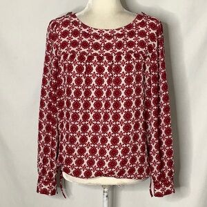LOFT Red and White Floral Blouse